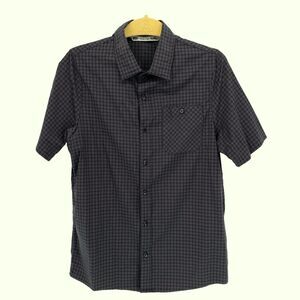 Travis Mathew Shirt Mens Small Gray Plaid Button Up Short Sleeve